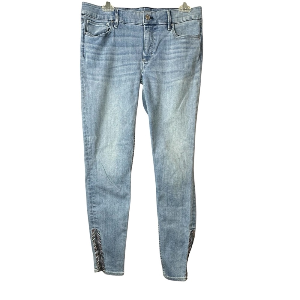 White House Black Market Light Blue Denim Boho Stitched Zip Hem Jeans Women 8 L